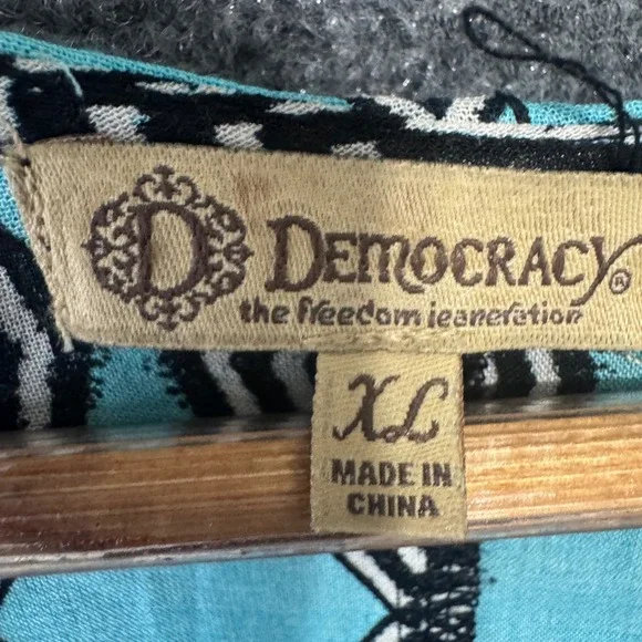 Democracy Kimono Cardigan Women XL Turquoise Black Diamond Pattern Fringe Boho - Picture 3 of 8
